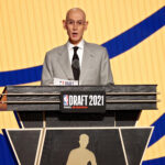 NBA commissioner Adam Silver announces a pick for the Indiana Pacers during the 2021 NBA Draft at the Barclays Center on July 29, 2021 in New York City.