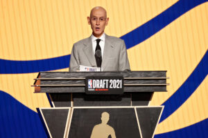 NBA commissioner Adam Silver announces a pick for the Indiana Pacers during the 2021 NBA Draft at the Barclays Center on July 29, 2021 in New York City.