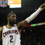 Kyrie Irving #2 of the Cleveland Cavaliers reacts against the Golden State Warriors in Game 4 of the 2017 NBA Finals at Quicken Loans Arena on June 9, 2017 in Cleveland, Ohio.