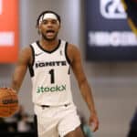 Jaden Hardy #1 of the G League Ignite advances the ball against of the Grand Rapids Gold during the NBA G League Winter Showcase at the Mandalay Bay Convention Center on December 19, 2021 in Las Vegas, Nevada. NOTE TO USER: User expressly acknowledges and agrees that, by downloading and/or using this photograph, User is consenting to the terms and conditions of the Getty Images License Agreement.