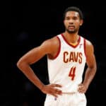 Evan Mobley #4 of the Cleveland Cavaliers looks on during the first half against the Brooklyn Nets at Barclays Center on April 08, 2022 in the Brooklyn borough of New York City.