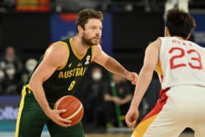 Matthew Dellavedova of Australia moves the ball during the FIBA World Cup Asian Qualifier match between China and the Australia Boomers at John Cain Arena on July 03, 2022 in Melbourne, Australia.