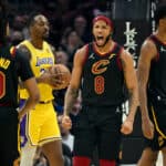 Lamar Stevens #8 of the Cleveland Cavaliers reacts after scoring during the first quarter against the Los Angeles Lakers at Rocket Mortgage Fieldhouse on March 21, 2022 in Cleveland, Ohio.