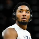 Donovan Mitchell #45 of the Utah Jazz looks on before a game against the Los Angeles Lakers at Vivint Smart Home Arena on March 31, 2022 in Salt Lake City, Utah.