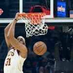 Jarrett Allen #31 of the Cleveland Cavaliers dunks the ball during the first quarter against the Minnesota Timberwolves at Rocket Mortgage Fieldhouse on February 28, 2022 in Cleveland, Ohio.