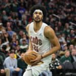MILWAUKEE, WISCONSIN - JANUARY 26: Jarrett Allen #31 of the Cleveland Cavaliers handles the ball during a game against the Milwaukee Bucks at Fiserv Forum on January 26, 2024 in Milwaukee, Wisconsin.
