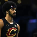 CHARLOTTE, NORTH CAROLINA - MARCH 27: Jarrett Allen #31 of the Cleveland Cavaliers looks on during the first half of the game against the Charlotte Hornets at Spectrum Center on March 27, 2024 in Charlotte, North Carolina.