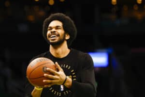 BOSTON, MASSACHUSETTS - NOVEMBER 19: Jarrett Allen #31 of the Cleveland Cavaliers warms up before playing the Boston Celtics during the Emirates NBA Cup at TD Garden on November 19, 2024 in Boston, Massachusetts. NOTE TO USER: User expressly acknowledges and agrees that, by downloading and or using this photograph, User is consenting to the terms and conditions of the Getty Images License Agreement.