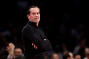 NEW YORK, NEW YORK - DECEMBER 16: Head coach Kenny Atkinson of the Cleveland Cavaliers reacts against the Brooklyn Nets at Barclays Center on December 16, 2024 in the Brooklyn borough of New York City. NOTE TO USER: User expressly acknowledges and agrees that, by downloading and or using this photograph, User is consenting to the terms and conditions of the Getty Images License Agreement.