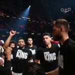 CLEVELAND, OHIO - JANUARY 20: Donovan Mitchell #45 of the Cleveland Cavaliers leads his teammates in the team huddle before the game against the Phoenix Suns at Rocket Mortgage Fieldhouse on January 20, 2025 in Cleveland, Ohio.