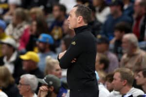 DENVER, COLORADO - DECEMBER 27: Head coach Kenny Atkinson of the Cleveland Cavaliers watches as his team plays the Denver Nuggets in the third quarter at Ball Arena on December 27, 2024 in Denver, Colorado.