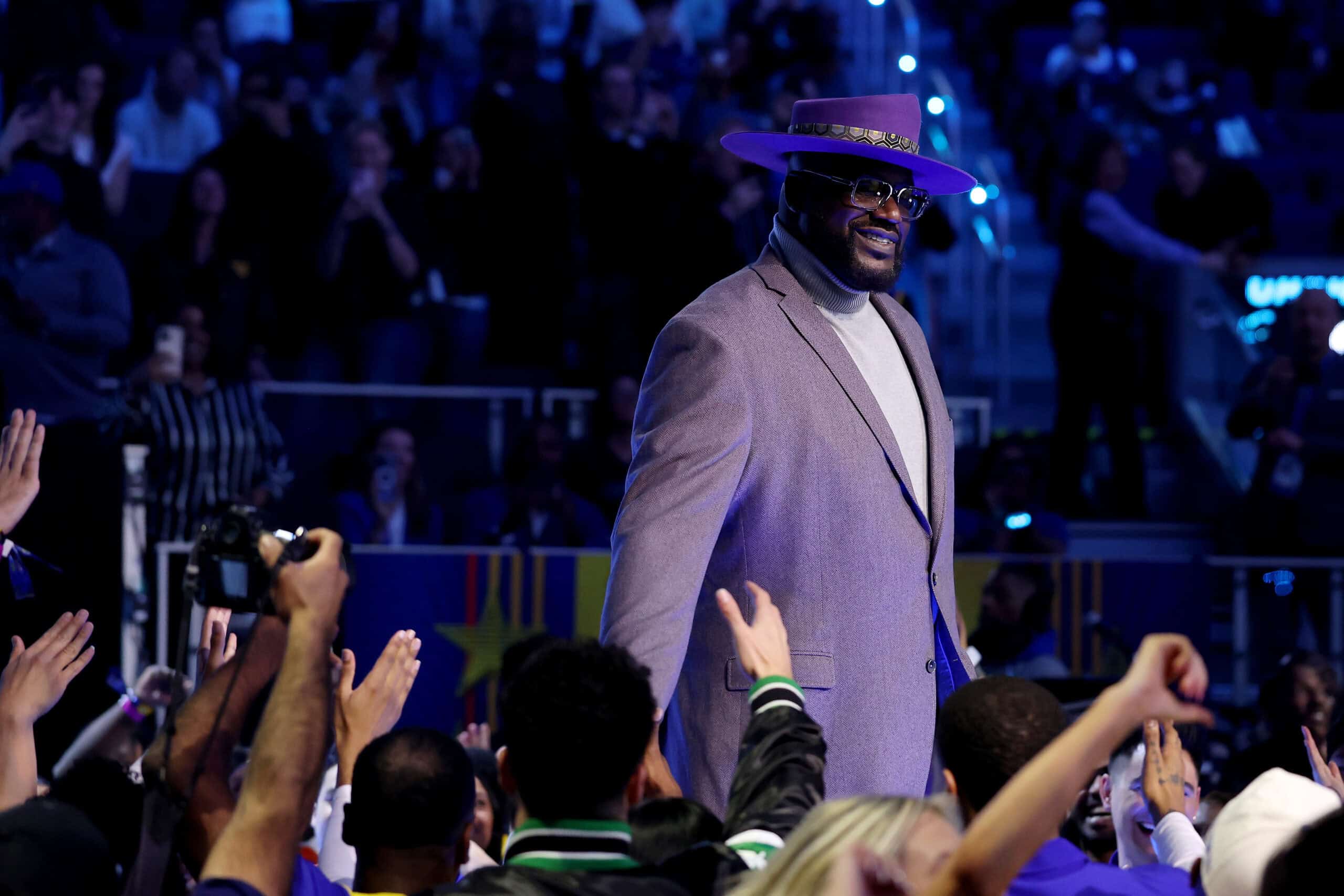 SAN FRANCISCO, CALIFORNIA - FEBRUARY 16: General Manager Shaquille O'Neal of Shaq's OGs walks out during team introductions during the 74th NBA All-Star Game at Chase Center on February 16, 2025 in San Francisco, California.