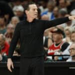PORTLAND, OREGON - MARCH 25: Head coach Kenny Atkinson of the Cleveland Cavaliers gestures during the third quarter of the game against the Portland Trail Blazers at the Moda Center on March 25, 2025 in Portland, Oregon. The Cleveland Cavaliers won 122-111.
