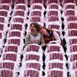 CLEVELAND, OHIO - APRIL 20: Fans wait for the start of game one of the first round of the Eastern Conference Playoffs between the Cleveland Cavaliers and the Miami Heat at Rocket Arena on April 20, 2025 in Cleveland, Ohio.