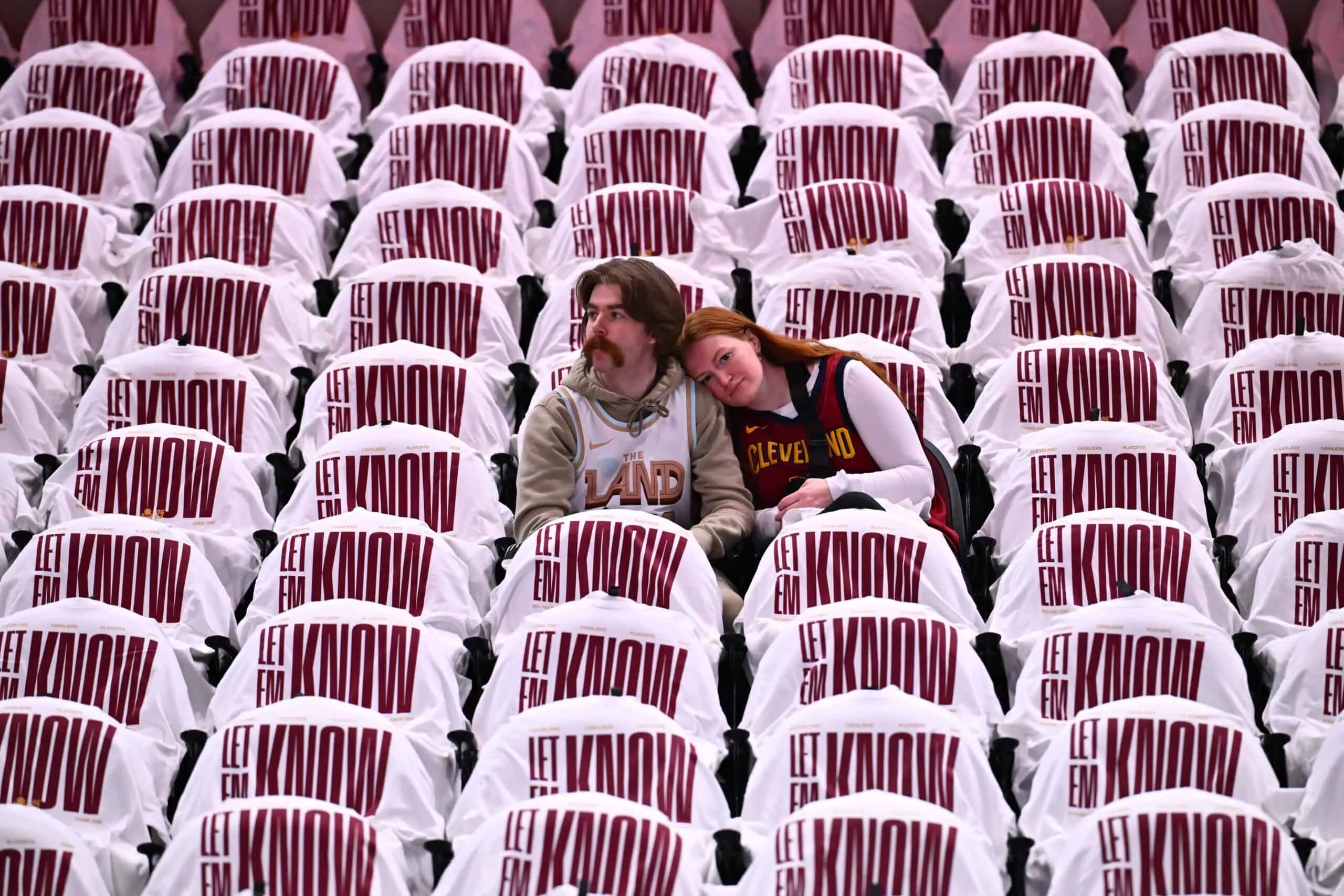 CLEVELAND, OHIO - APRIL 20: Fans wait for the start of game one of the first round of the Eastern Conference Playoffs between the Cleveland Cavaliers and the Miami Heat at Rocket Arena on April 20, 2025 in Cleveland, Ohio.