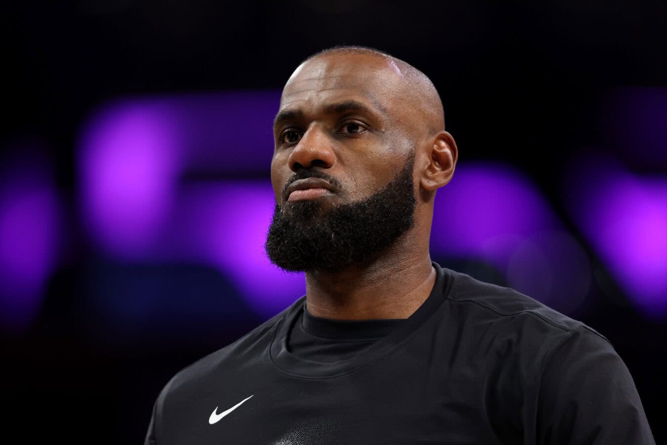LOS ANGELES, CALIFORNIA - MAY 11: LeBron James #23 of the Los Angeles Lakers warms up before the game against the Oklahoma City Thunder in Game Four of the Second Round of the NBA Western Conference Playoffs at Crypto.com Arena on May 11, 2026 in Los Angeles, California. NOTE TO USER: User expressly acknowledges and agrees that, by downloading and or using this photograph, user is consenting to the terms and conditions of the Getty Images License Agreement.